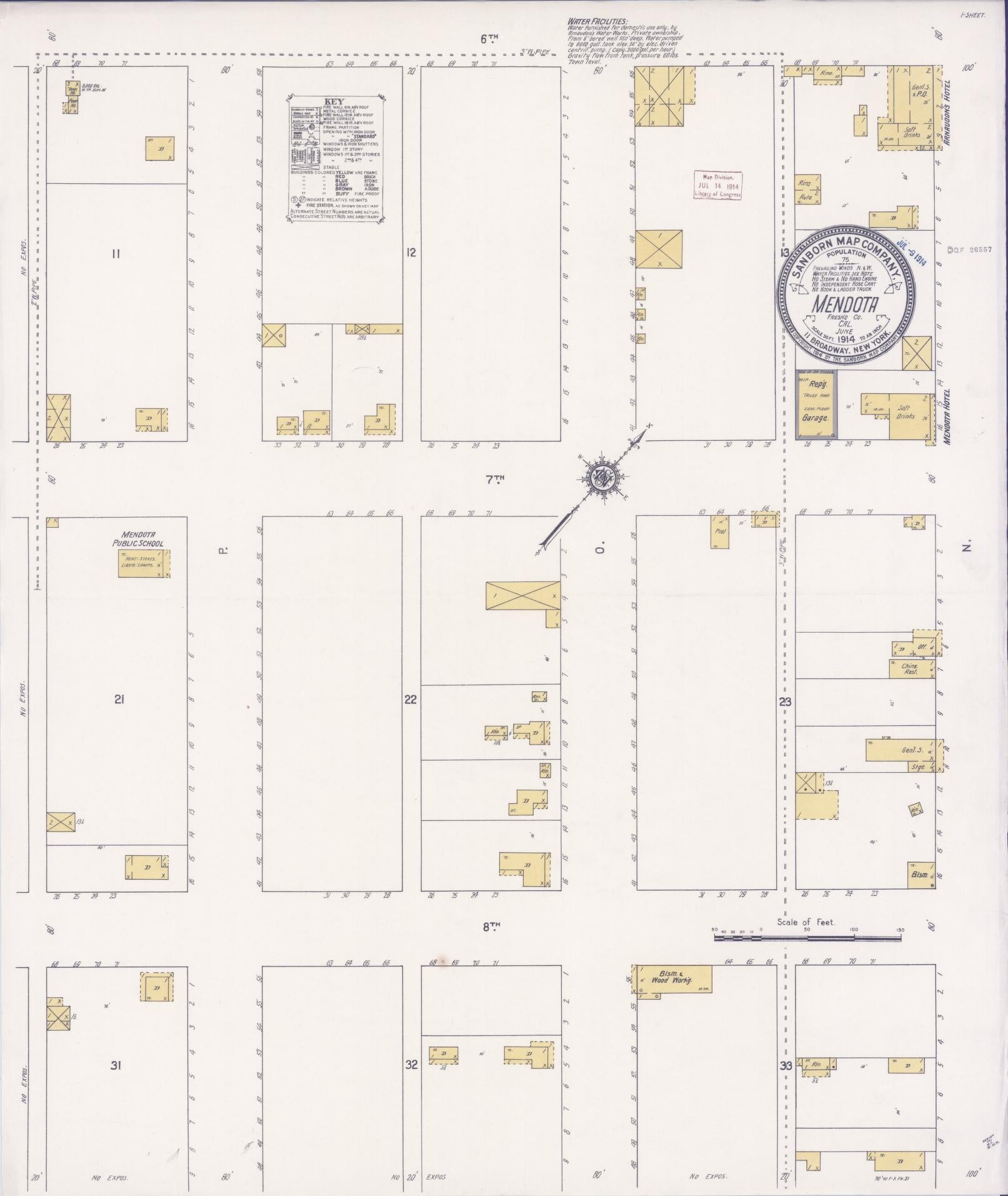 Sanborn Fire Insurance Map from Mendota, Fresno County, California (1914), Sheet #0001 - Historic Sanborn Fire Insurance Map Print, vintage old map wall art, antique decor, genealogy gift, California California map