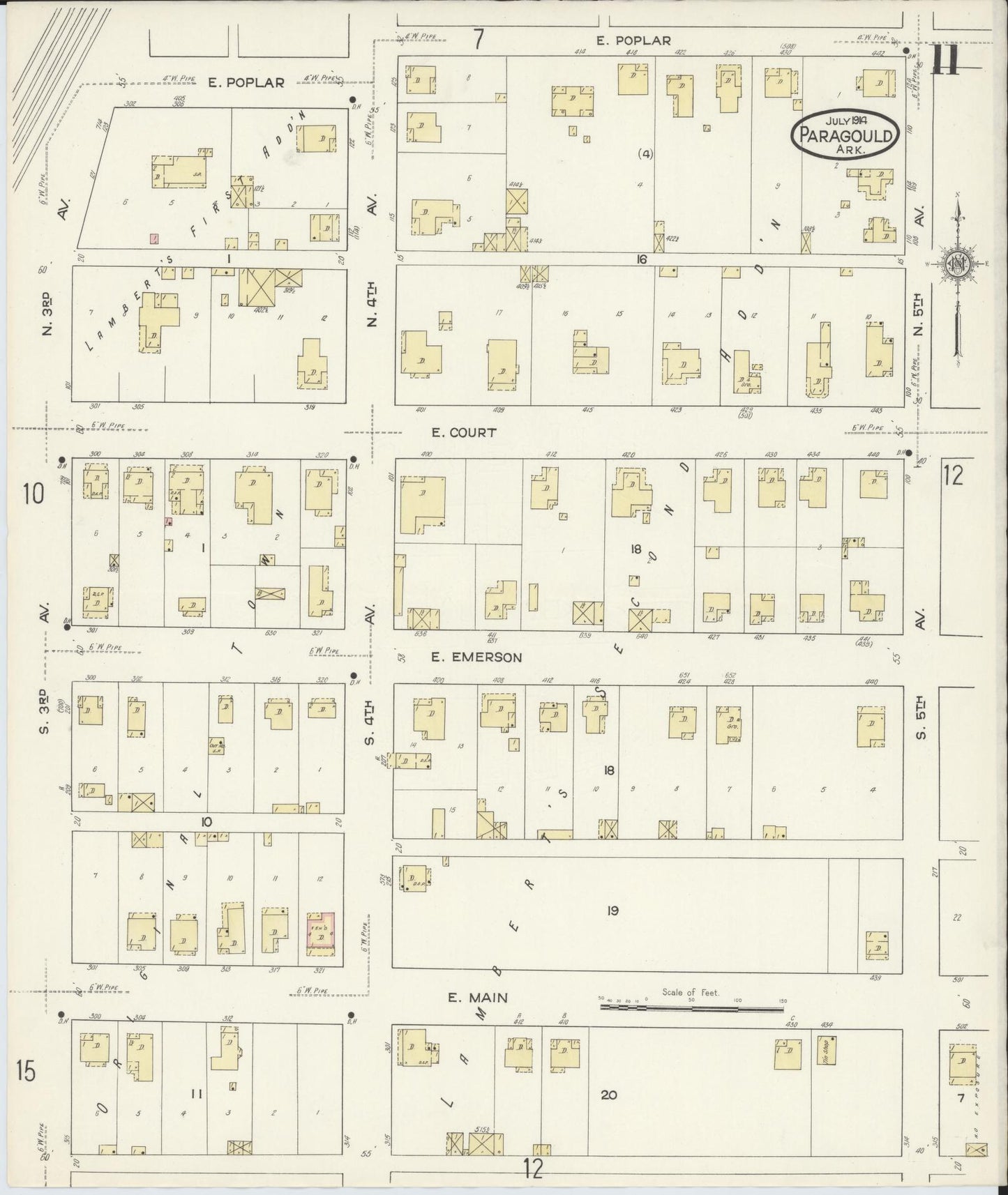 Sanborn Fire Insurance Map from Paragould, Greene County, Arkansas (1914), Sheet #0011 - Historic Sanborn Fire Insurance Map Print, vintage old map wall art, antique decor, genealogy gift, Arkansas Arkansas map