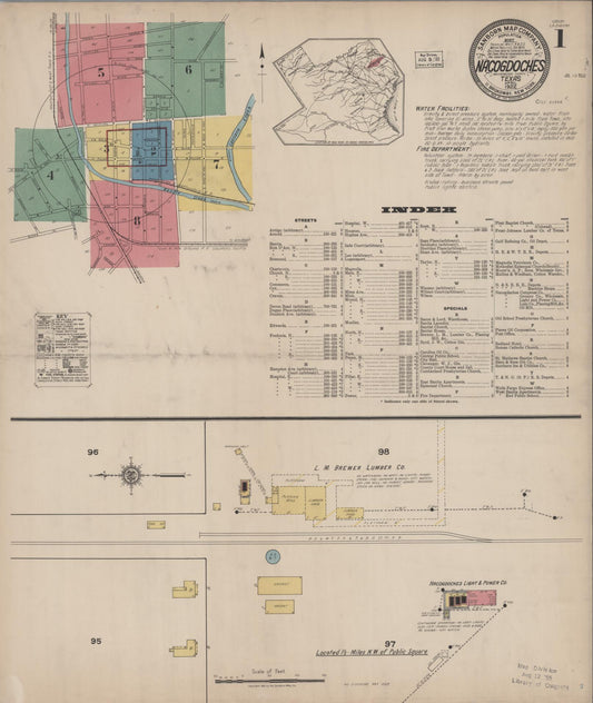 Sanborn Fire Insurance Map from Nacogdoches, Nacogdoches County, Texas (1922), Sheet #0001 - Historic Sanborn Fire Insurance Map Print, vintage old map wall art, antique decor, genealogy gift, Texas Texas map