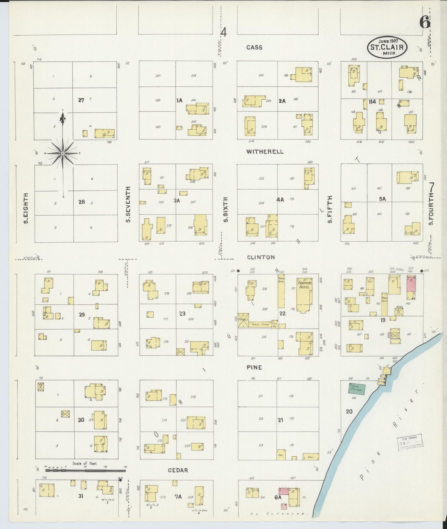 Sanborn Fire Insurance Map from Saint Clair, Saint Clair County, Michigan (1907), Sheet #0006 - Complete Map Set gallery image, historic Sanborn map, vintage wall art, Michigan Michigan