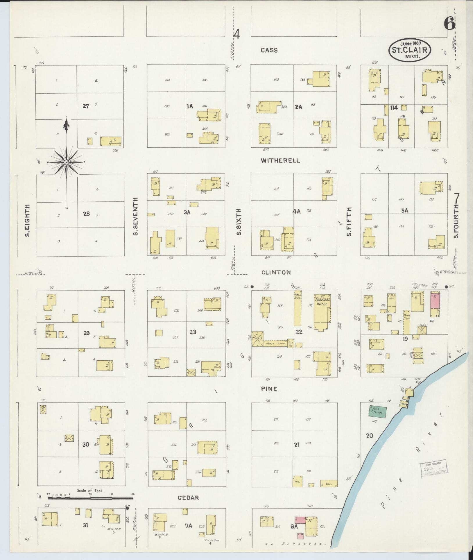 Sanborn Fire Insurance Map from Saint Clair, Saint Clair County, Michigan (1907), Sheet #0006 - Complete Map Set gallery image, historic Sanborn map, vintage wall art, Michigan Michigan