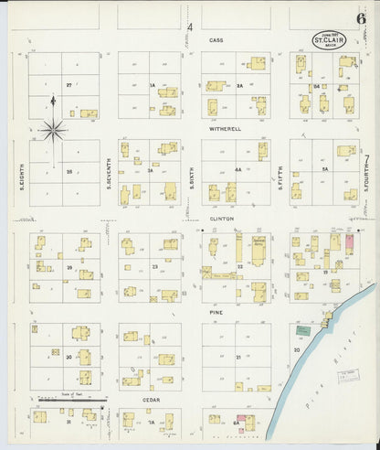 Sanborn Fire Insurance Map from Saint Clair, Saint Clair County, Michigan (1907), Sheet #0006 - Complete Map Set gallery image, historic Sanborn map, vintage wall art, Michigan Michigan