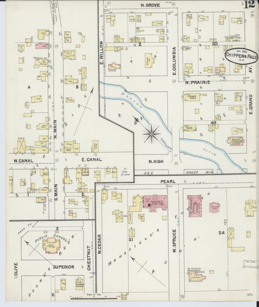 Sanborn Fire Insurance Map from Chippewa Falls, Chippewa County, Wisconsin (1890), Sheet #0012 - Historic Sanborn Fire Insurance Map Print, vintage old map wall art, antique decor, genealogy gift, Wisconsin Wisconsin map