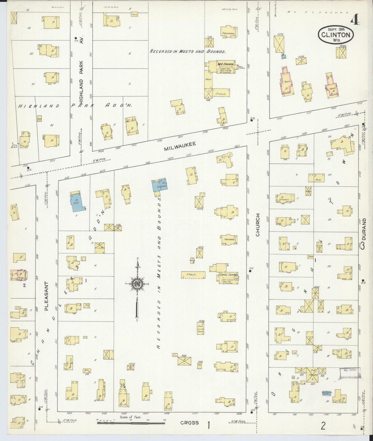 Sanborn Fire Insurance Map from Clinton, Rock County, Wisconsin (1914), Sheet #0004 - Complete Map Set gallery image, historic Sanborn map, vintage wall art, Wisconsin Wisconsin