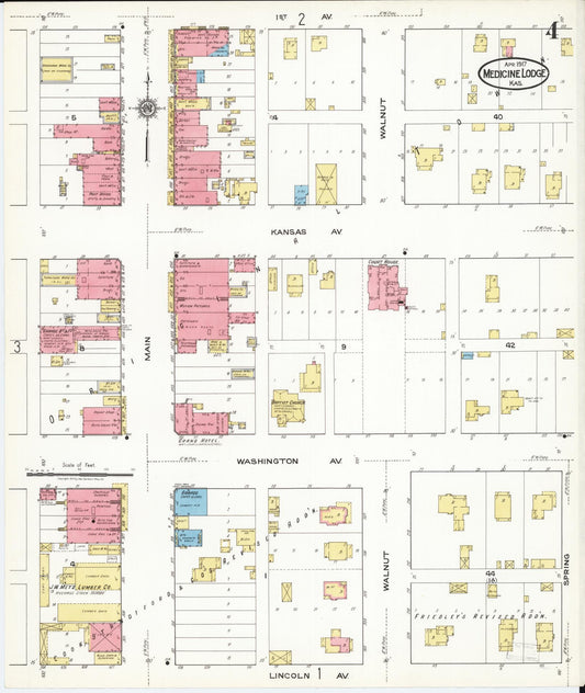 Sanborn Fire Insurance Map from Medicine Lodge, Barber County, Kansas (1917), Sheet #0004 - Historic Sanborn Fire Insurance Map Print, vintage old map wall art, antique decor, genealogy gift, Kansas Kansas map