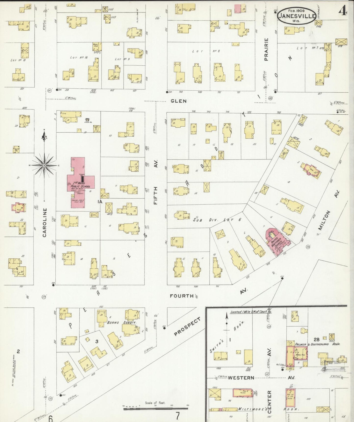 Sanborn Fire Insurance Map from Janesville, Rock County, Wisconsin (1909), Sheet #0004 - Complete Map Set gallery image, historic Sanborn map, vintage wall art, Wisconsin Wisconsin