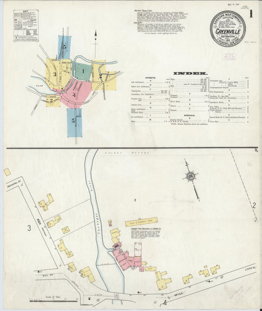 Sanborn Fire Insurance Map from Greenville, Hillsborough County, New Hampshire (1912), Sheet #0001 - Historic Sanborn Fire Insurance Map Print, vintage old map wall art, antique decor, genealogy gift, New Hampshire New Hampshire map