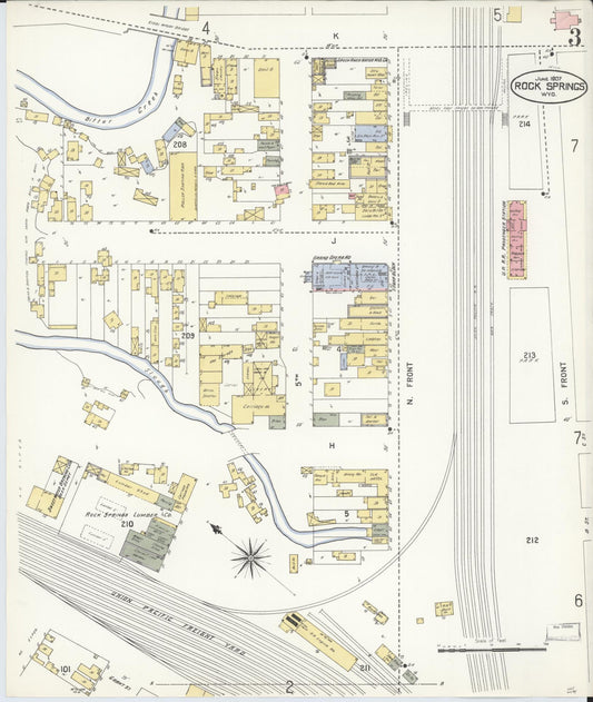 Sanborn Fire Insurance Map from Rock Springs, Sweetwater County, Wyoming (1907), Sheet #0003 - Historic Sanborn Fire Insurance Map Print, vintage old map wall art, antique decor, genealogy gift, Wyoming Wyoming map