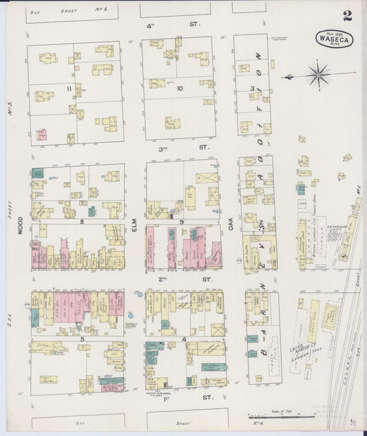 Sanborn Fire Insurance Map from Waseca, Waseca County, Minnesota (1889), Sheet #0002 - Historic Sanborn Fire Insurance Map Print, vintage old map wall art, antique decor, genealogy gift, Minnesota Minnesota map