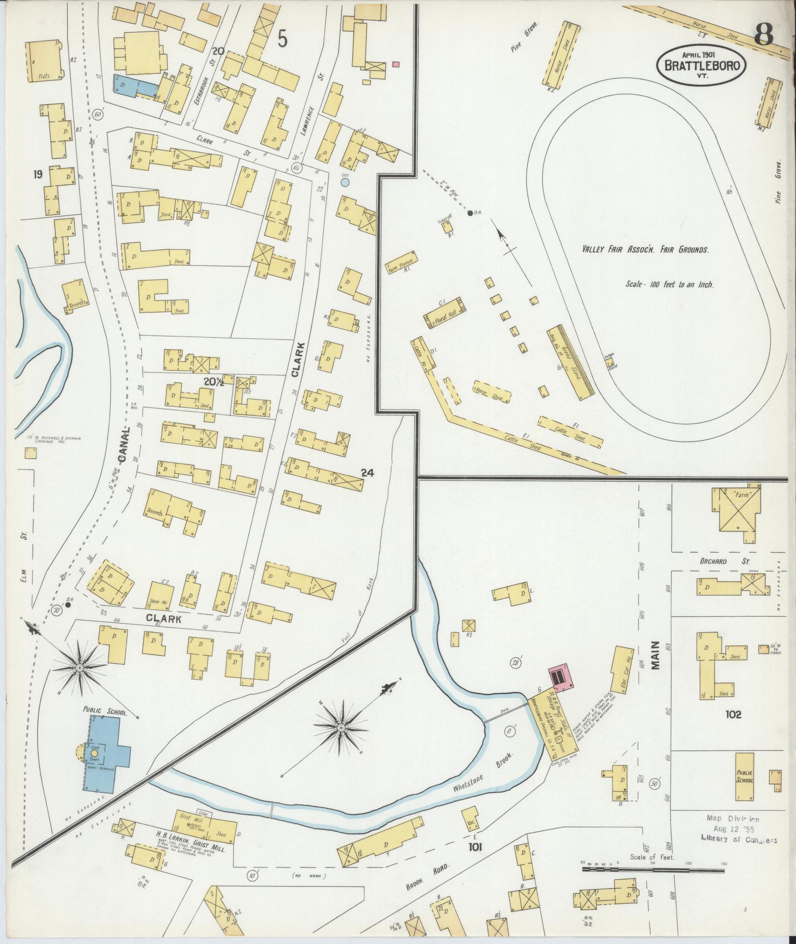 Sanborn Fire Insurance Map from Brattleboro, Windham County, Vermont (1901), Sheet #0008 - Complete Map Set gallery image, historic Sanborn map, vintage wall art, Vermont Vermont