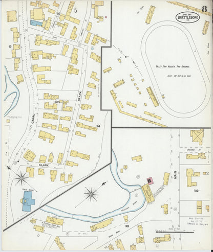 Sanborn Fire Insurance Map from Brattleboro, Windham County, Vermont (1901), Sheet #0008 - Complete Map Set gallery image, historic Sanborn map, vintage wall art, Vermont Vermont