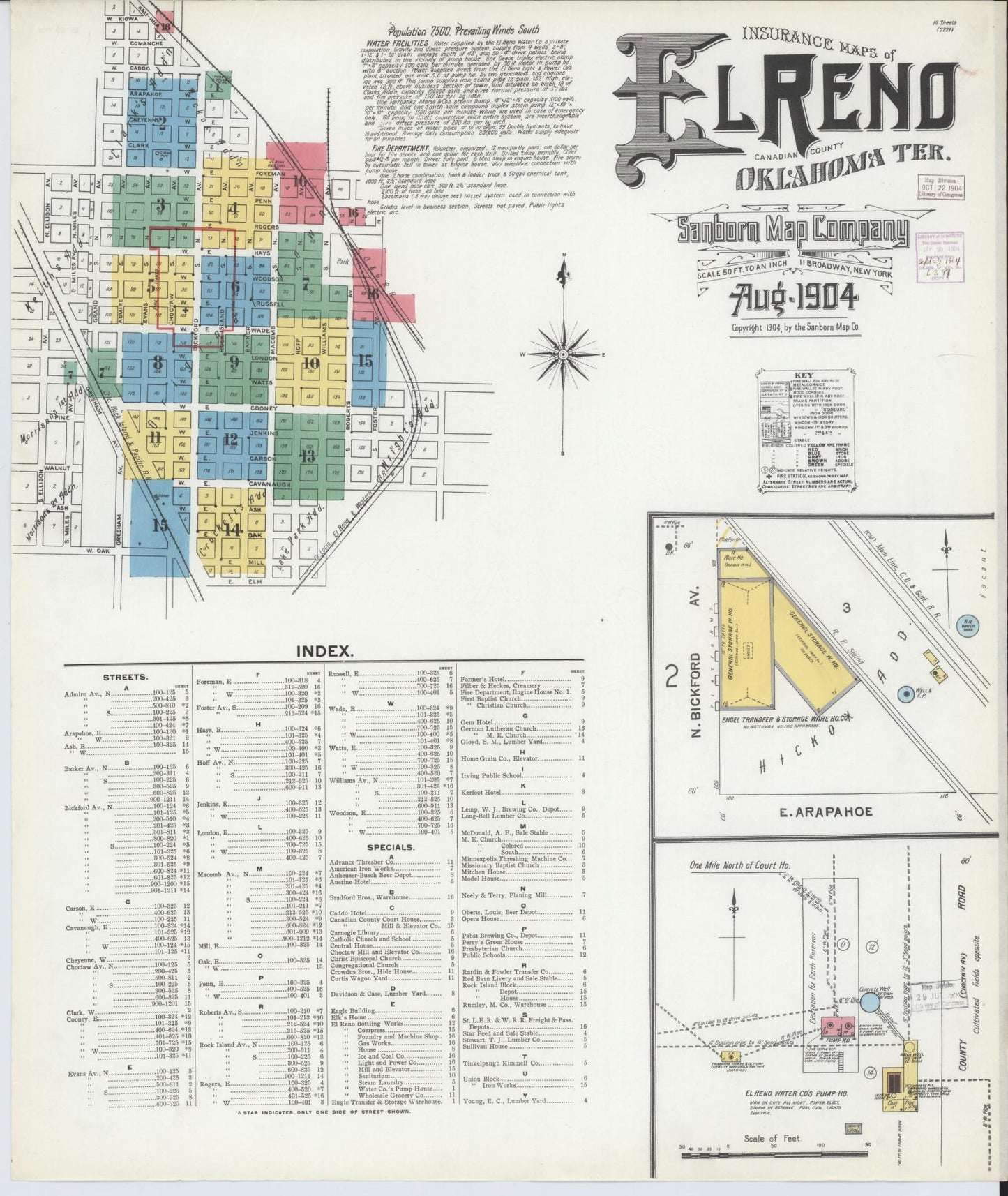 Sanborn Fire Insurance Map from El Reno, Canadian County, Oklahoma (1904), Sheet #0001 - Historic Sanborn Fire Insurance Map Print, vintage old map wall art, antique decor, genealogy gift, Oklahoma Oklahoma map