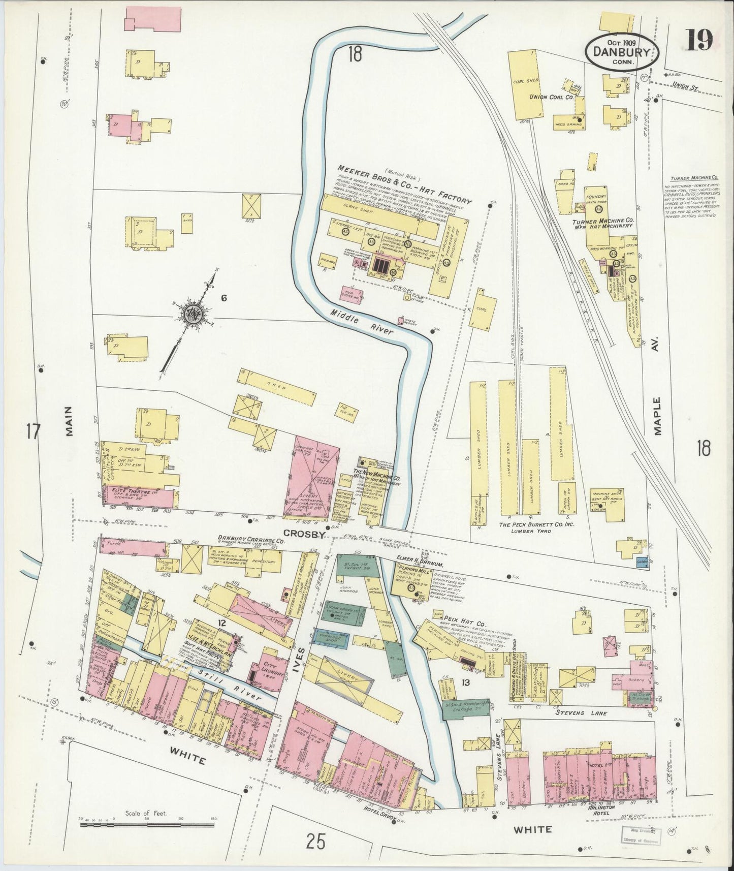 Sanborn Fire Insurance Map from Danbury, Fairfield County, Connecticut (1909), Sheet #0019 - Complete Map Set gallery image, historic Sanborn map, vintage wall art, Connecticut Connecticut