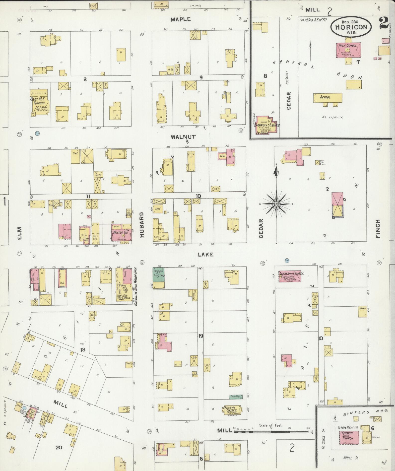Sanborn Fire Insurance Map from Horicon, Dodge County, Wisconsin (1904), Sheet #0002 - Historic Sanborn Fire Insurance Map Print, vintage old map wall art, antique decor, genealogy gift, Wisconsin Wisconsin map