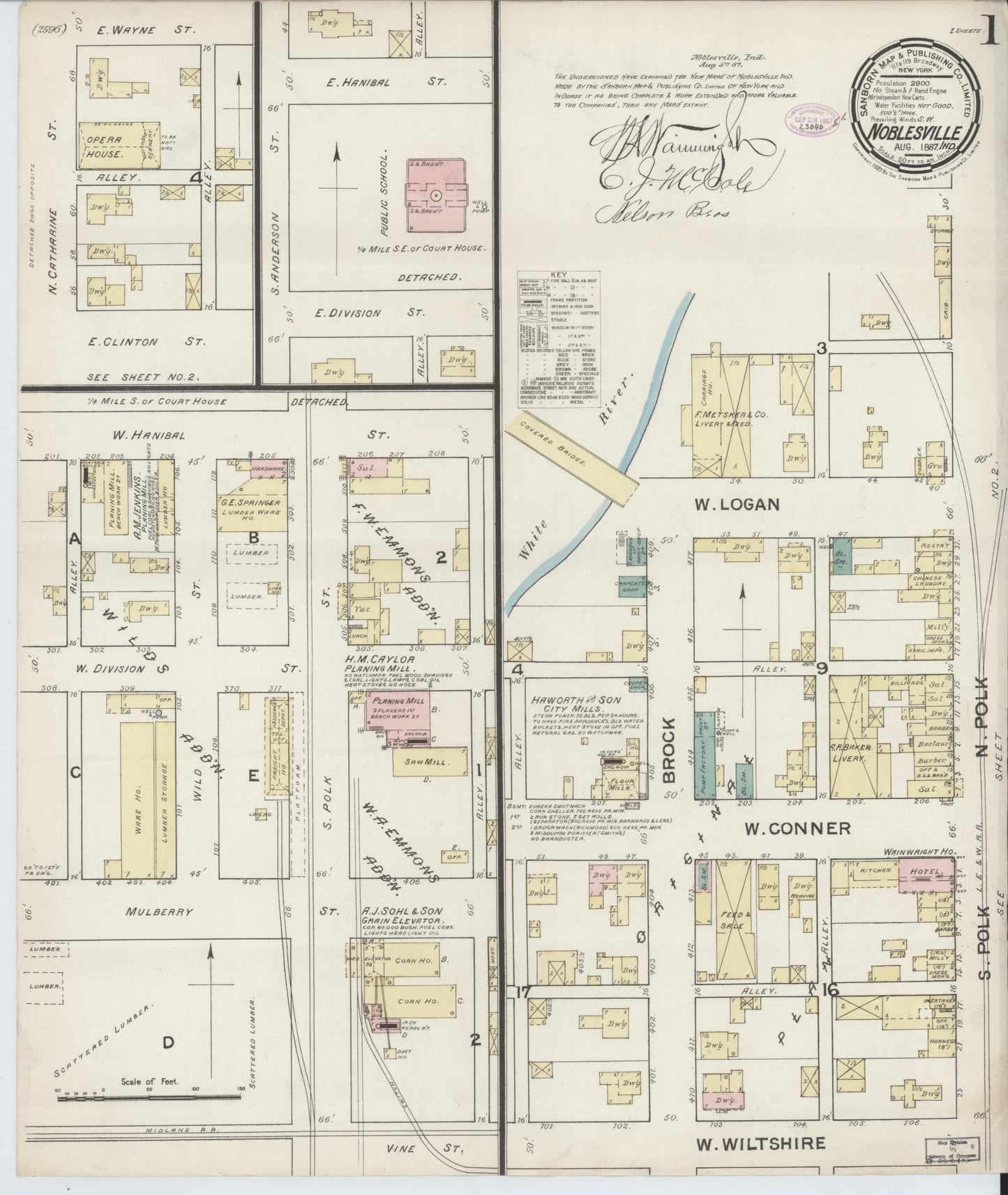 Sanborn Fire Insurance Map from Noblesville, Hamilton County, Indiana (1887), Sheet #0001 - Complete Map Set gallery image, historic Sanborn map, vintage wall art, Indiana Indiana