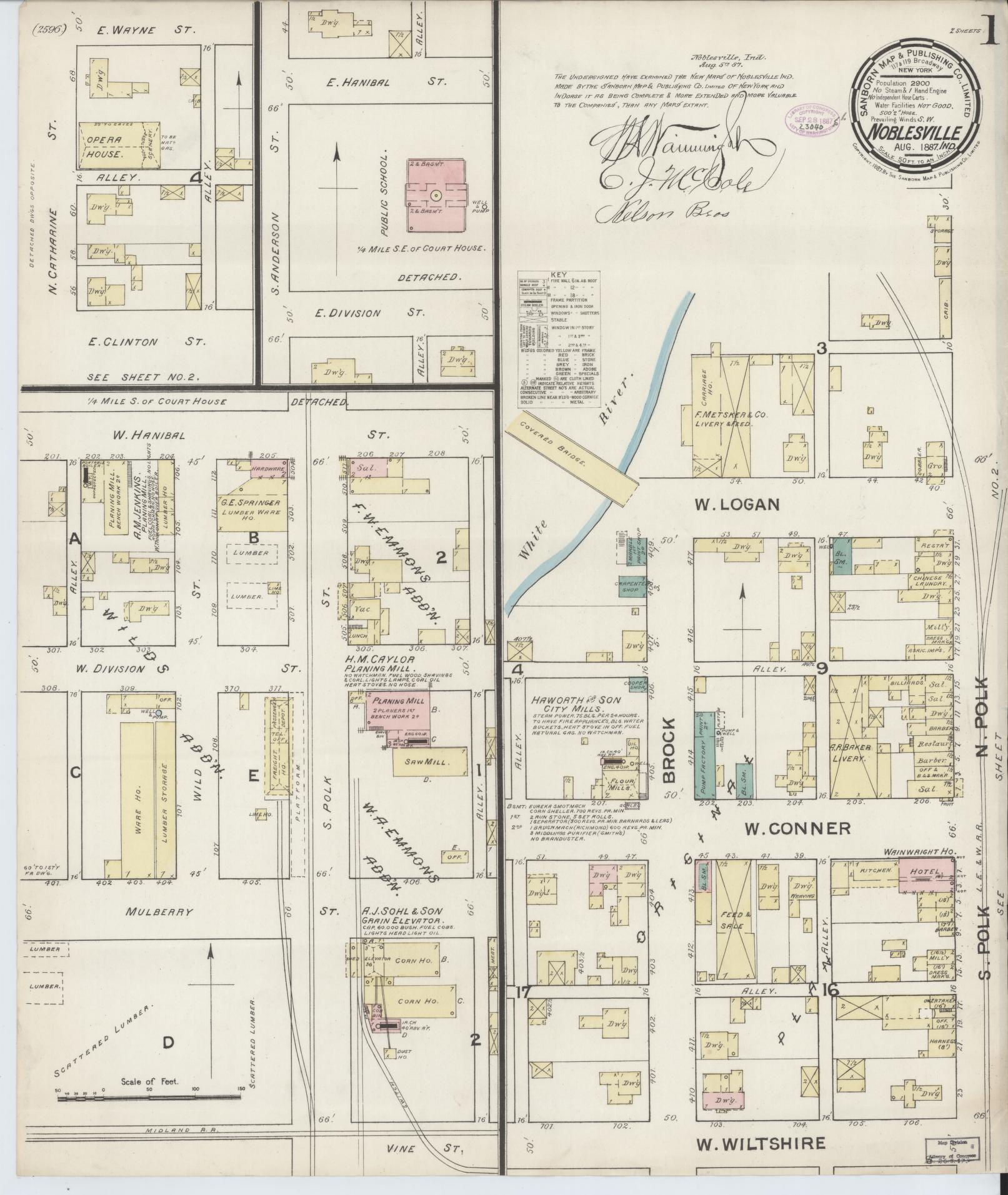Sanborn Fire Insurance Map from Noblesville, Hamilton County, Indiana (1887), Sheet #0001 - Complete Map Set gallery image, historic Sanborn map, vintage wall art, Indiana Indiana
