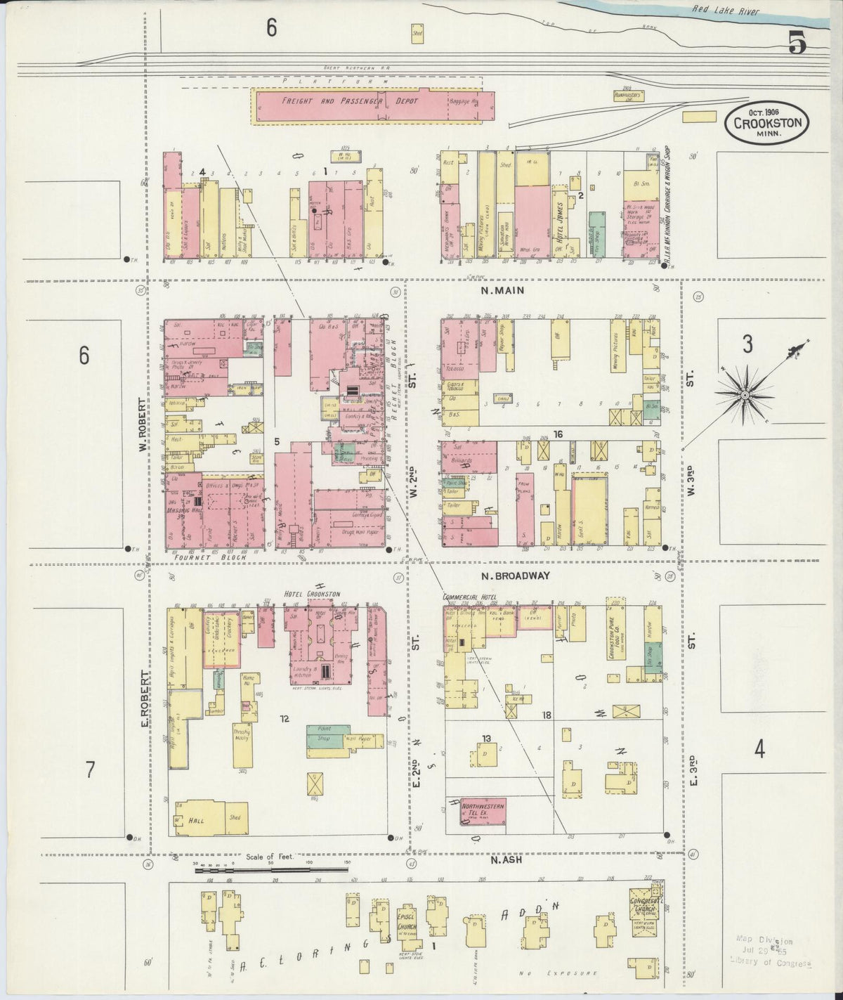 Sanborn Fire Insurance Map from Crookston, Polk County, Minnesota (1906), Sheet #0005 - Complete Map Set gallery image, historic Sanborn map, vintage wall art, Minnesota Minnesota