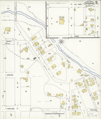 Sanborn Fire Insurance Map from The Dalles, Wasco County, Oregon (1909), Sheet #0003 - Complete Map Set gallery image, historic Sanborn map, vintage wall art, Oregon Oregon