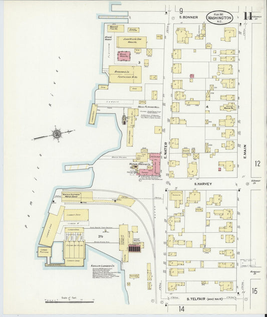 Sanborn Fire Insurance Map from Washington, Beaufort County, North Carolina (1911), Sheet #0011 - Historic Sanborn Fire Insurance Map Print, vintage old map wall art, antique decor, genealogy gift, Washington Washington map