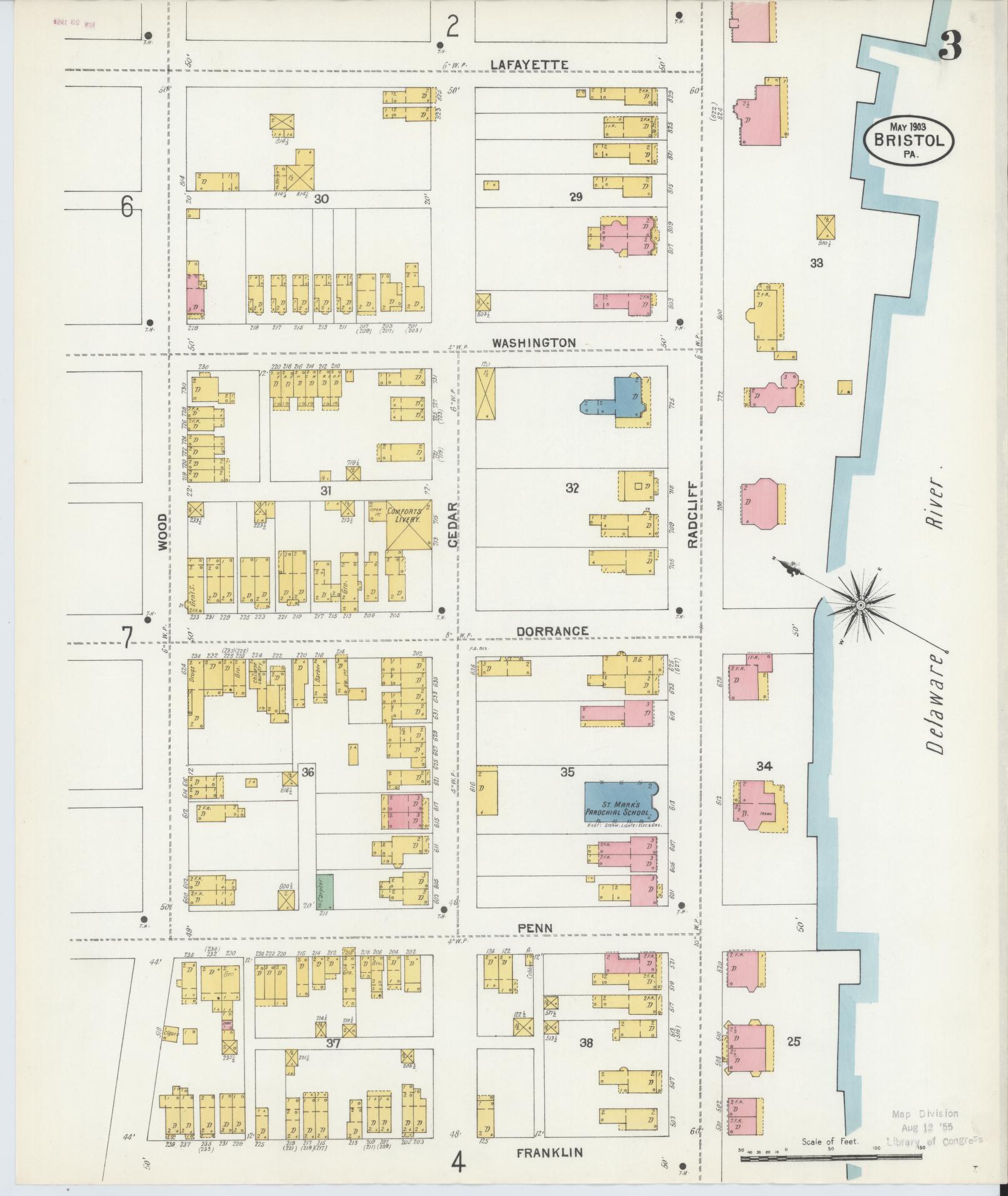 Sanborn Fire Insurance Map from Bristol, Bucks County, Pennsylvania (1903), Sheet #0003 - Complete Map Set gallery image, historic Sanborn map, vintage wall art, Pennsylvania Pennsylvania