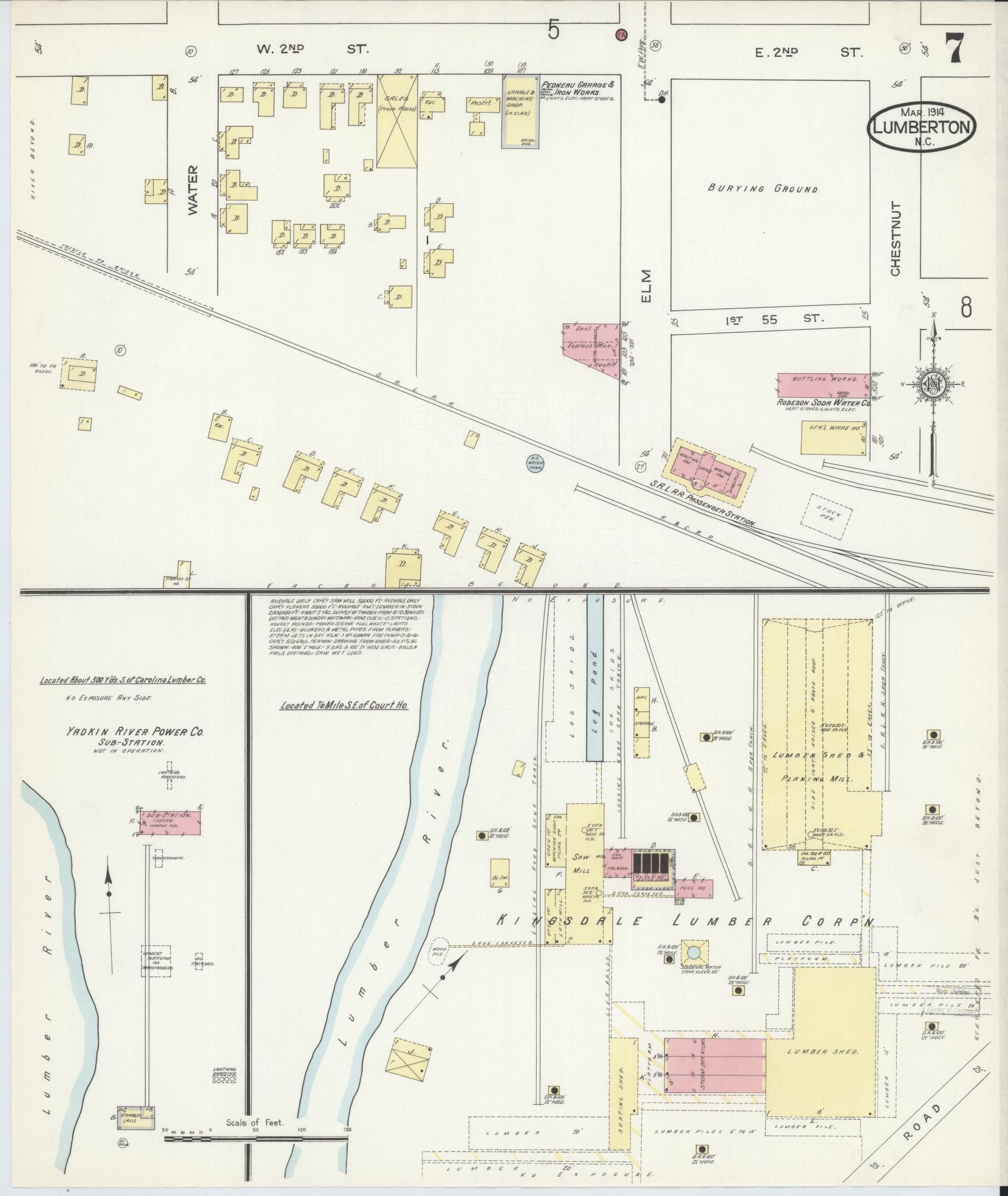 Sanborn Fire Insurance Map from Lumberton, Robeson County, North Carolina (1914), Sheet #0007 - Complete Map Set gallery image, historic Sanborn map, vintage wall art, North Carolina North Carolina