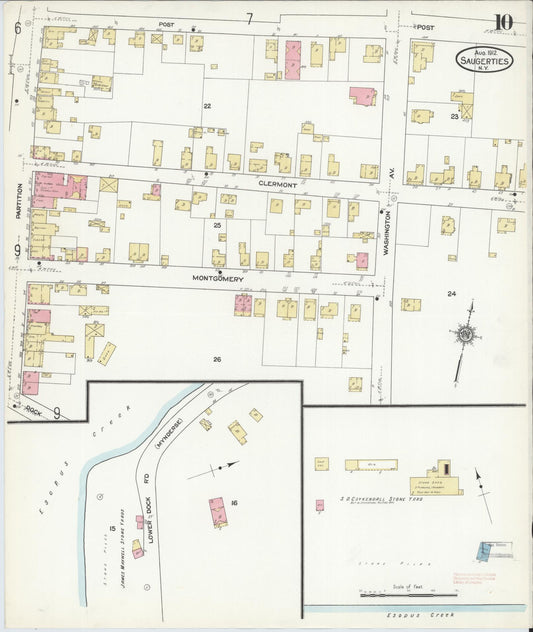 Sanborn Fire Insurance Map from Saugerties, Ulster County, New York (1912), Sheet #0010 - Historic Sanborn Fire Insurance Map Print, vintage old map wall art, antique decor, genealogy gift, New York New York map