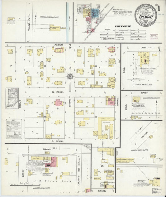 Sanborn Fire Insurance Map from Fremont, Steuben County, Indiana (1914), Sheet #0001 - Historic Sanborn Fire Insurance Map Print, vintage old map wall art, antique decor, genealogy gift, Indiana Indiana map