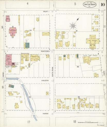 Sanborn Fire Insurance Map from San Luis Obispo, San Luis Obispo County, California (1903), Sheet #0010 - Complete Map Set gallery image, historic Sanborn map, vintage wall art, California California