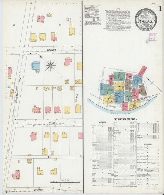 Sanborn Fire Insurance Map from Sewickley, Allegheny County, Pennsylvania (1905), Sheet #0001 - Historic Sanborn Fire Insurance Map Print, vintage old map wall art, antique decor, genealogy gift, Pennsylvania Pennsylvania map
