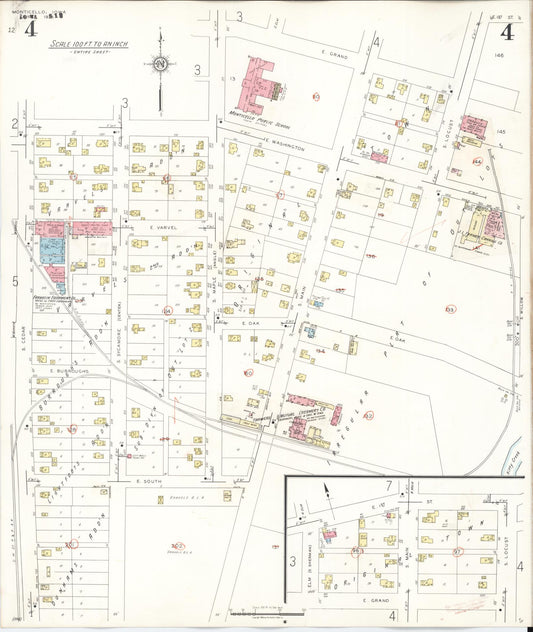 Sanborn Fire Insurance Map from Monticello, Jones County, Iowa (1943), Sheet #0004 - Historic Sanborn Fire Insurance Map Print, vintage old map wall art