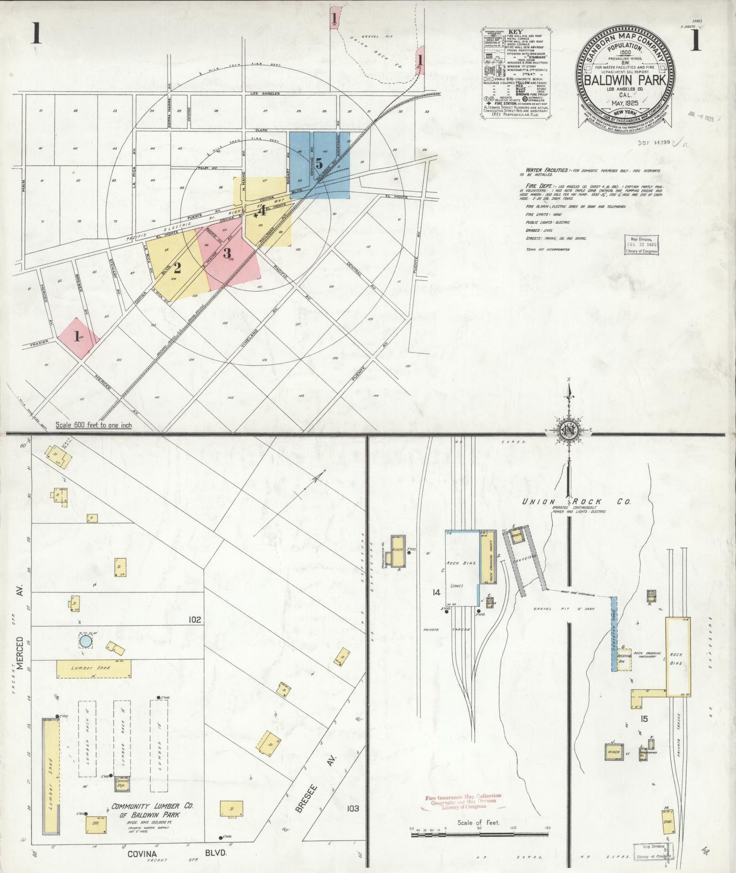 Sanborn Fire Insurance Map from Baldwin Park, Los Angeles County, California (1925), Sheet #0001 - Historic Sanborn Fire Insurance Map Print, vintage old map wall art, antique decor, genealogy gift, California California map