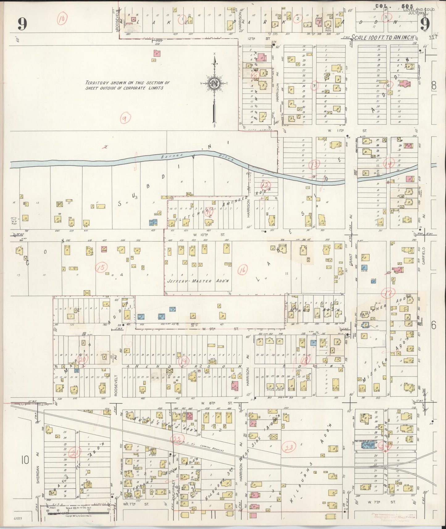 Sanborn Fire Insurance Map from Loveland, Larimer County, Colorado (1946), Sheet #0009 - Historic Sanborn Fire Insurance Map Print, vintage old map wall art, antique decor, genealogy gift, Colorado Colorado map