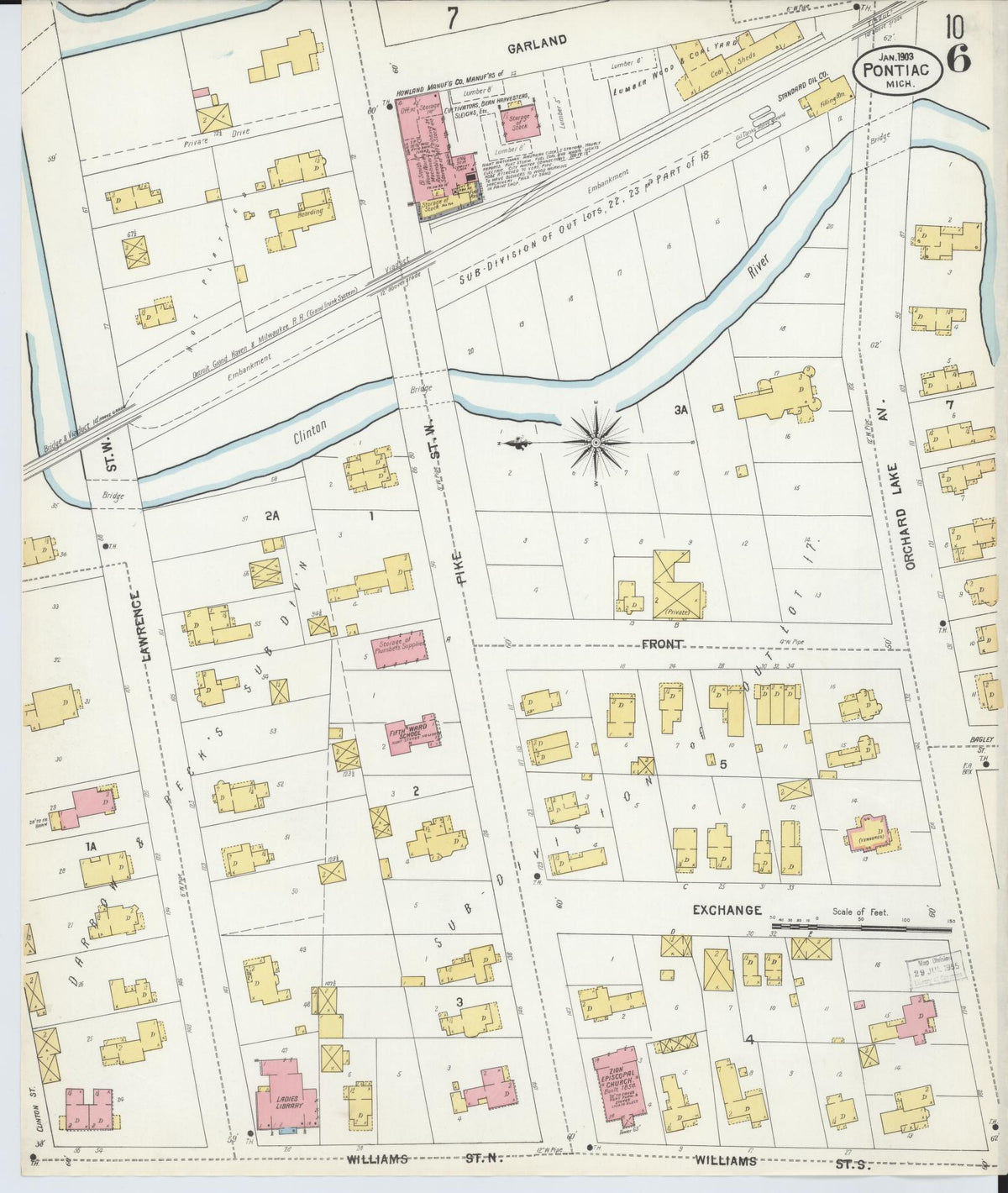 Sanborn Fire Insurance Map from Pontiac, Oakland County, Michigan (1903), Sheet #0006 - Historic Sanborn Fire Insurance Map Print, vintage old map wall art, antique decor, genealogy gift, Michigan Michigan map