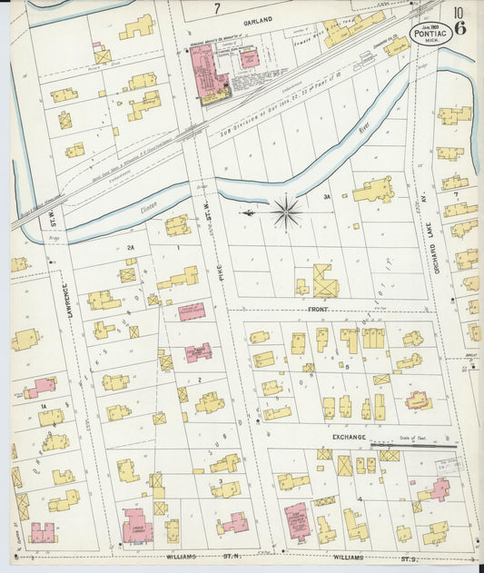 Sanborn Fire Insurance Map from Pontiac, Oakland County, Michigan (1903), Sheet #0006 - Historic Sanborn Fire Insurance Map Print, vintage old map wall art, antique decor, genealogy gift, Michigan Michigan map