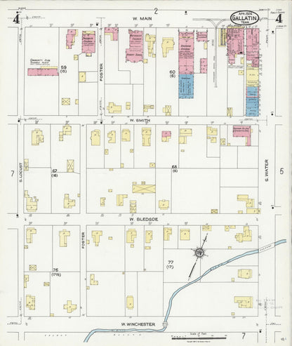 Sanborn Fire Insurance Map from Gallatin, Sumner County, Tennessee (1924), Sheet #0004 - Complete Map Set gallery image, historic Sanborn map, vintage wall art, Tennessee Tennessee