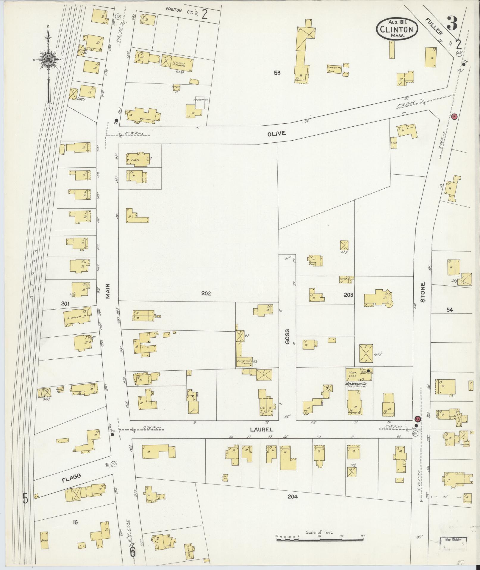 Sanborn Fire Insurance Map from Clinton, Worcester County, Massachusetts (1911), Sheet #0003 - Historic Sanborn Fire Insurance Map Print, vintage old map wall art, antique decor, genealogy gift, Massachusetts Massachusetts map