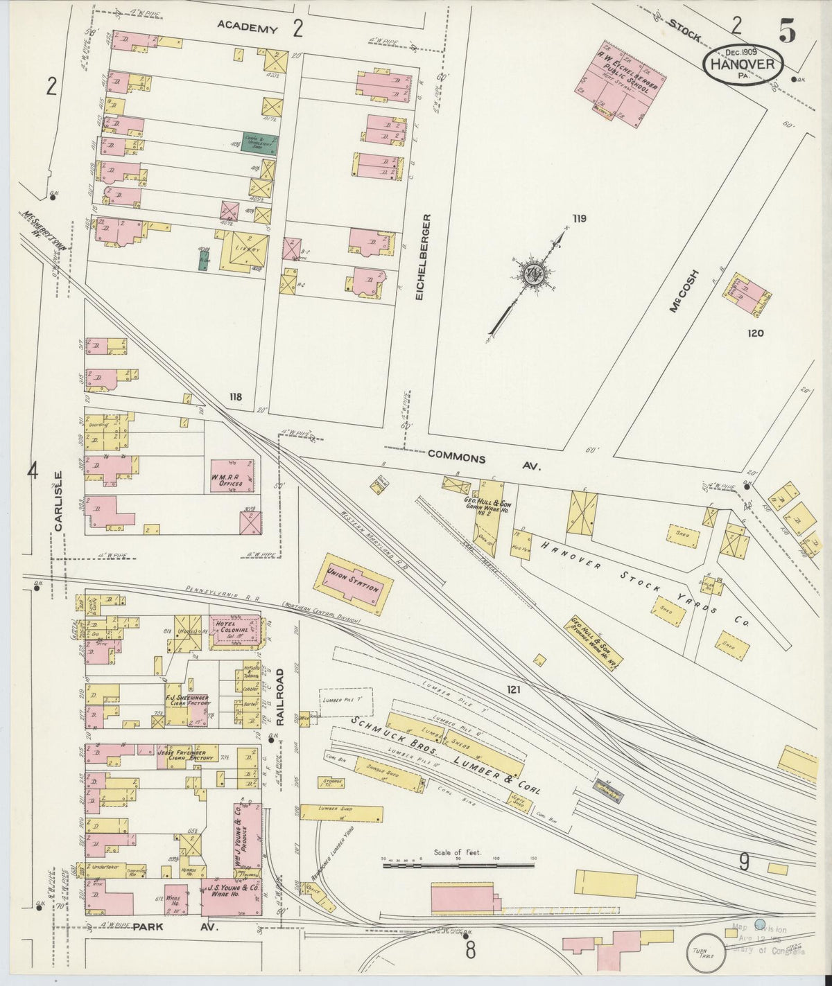 Sanborn Fire Insurance Map from Hanover, York County, Pennsylvania (1909), Sheet #0005 - Historic Sanborn Fire Insurance Map Print, vintage old map wall art, antique decor, genealogy gift, Pennsylvania Pennsylvania map