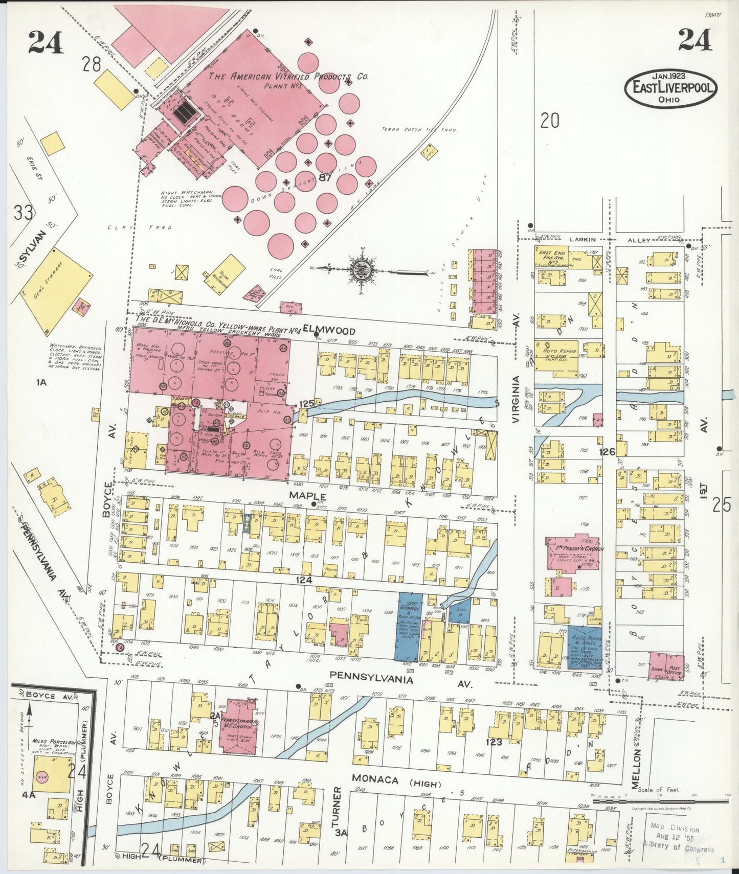 Sanborn Fire Insurance Map from East Liverpool, Columbiana County, Ohio (1923), Sheet #0024 - Historic Sanborn Fire Insurance Map Print, vintage old map wall art, antique decor, genealogy gift, Ohio Ohio map