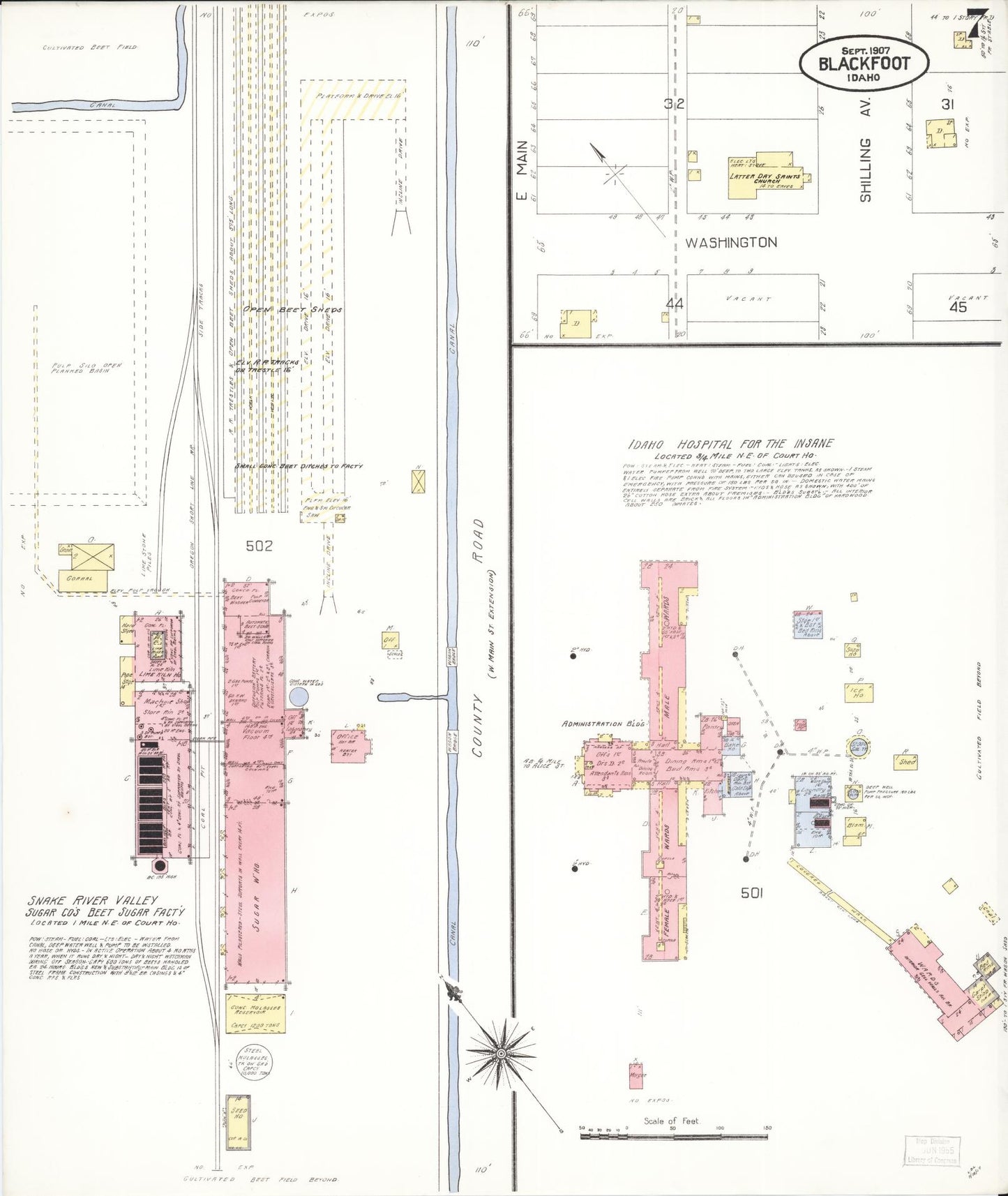 Sanborn Fire Insurance Map from Blackfoot, Bingham County, Idaho (1907), Sheet #0007 - Complete Map Set gallery image, historic Sanborn map, vintage wall art, Idaho Idaho