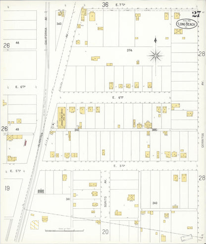 Sanborn Fire Insurance Map from Long Beach, Los Angeles County, California (1905), Sheet #0027 - Complete Map Set gallery image, historic Sanborn map, vintage wall art, California California