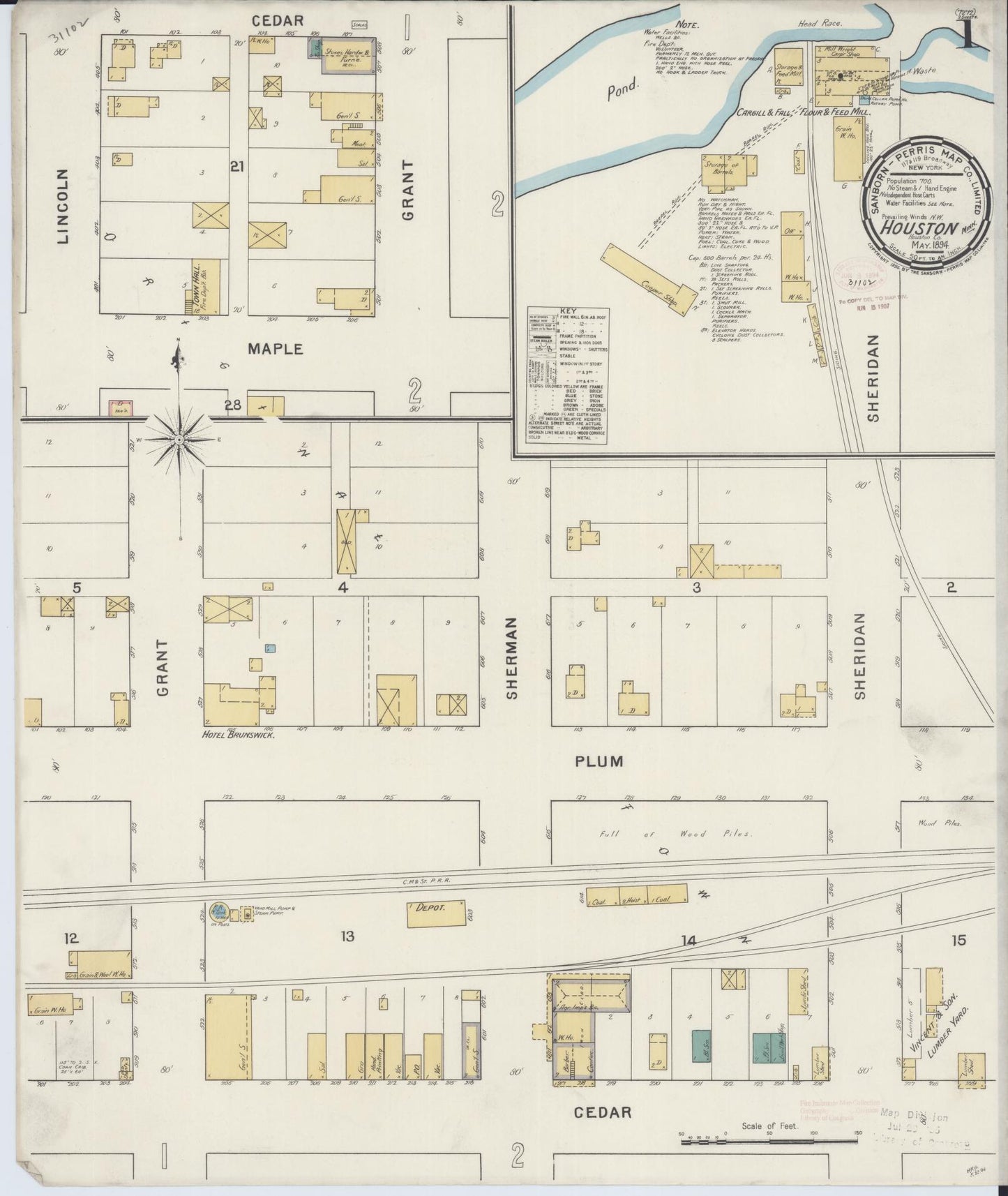 Sanborn Fire Insurance Map from Houston, Houston County, Minnesota (1894), Sheet #0001 - Historic Sanborn Fire Insurance Map Print, vintage old map wall art, antique decor, genealogy gift, Minnesota Minnesota map