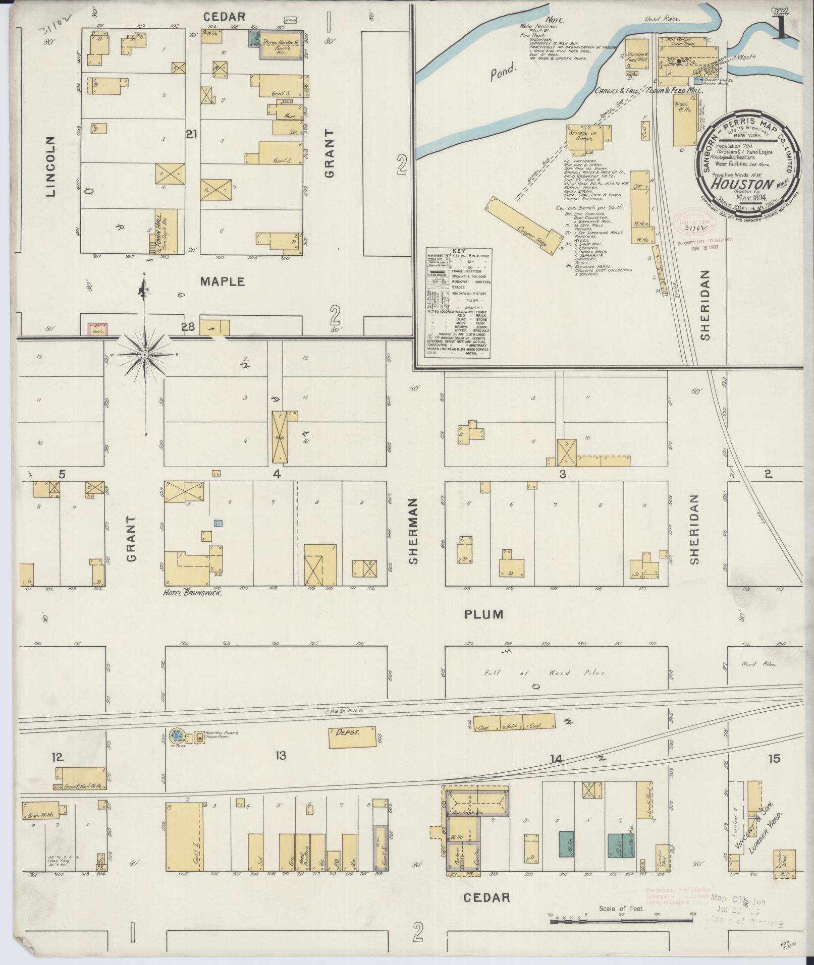 Sanborn Fire Insurance Map from Houston, Houston County, Minnesota (1894), Sheet #0001 - Historic Sanborn Fire Insurance Map Print, vintage old map wall art, antique decor, genealogy gift, Minnesota Minnesota map