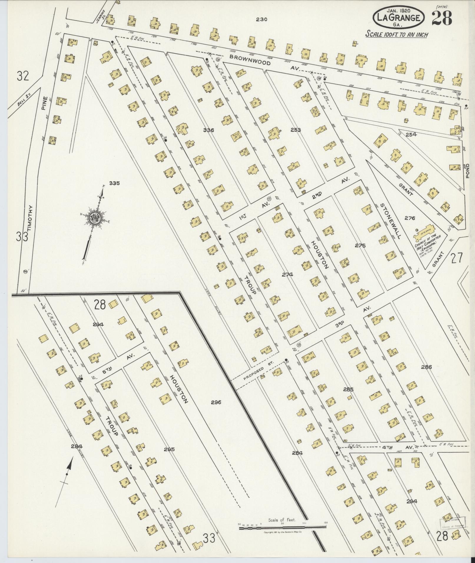 Sanborn Fire Insurance Map from La Grange, Troup County, Georgia (1921), Sheet #0028 - Complete Map Set gallery image, historic Sanborn map, vintage wall art, Georgia Georgia