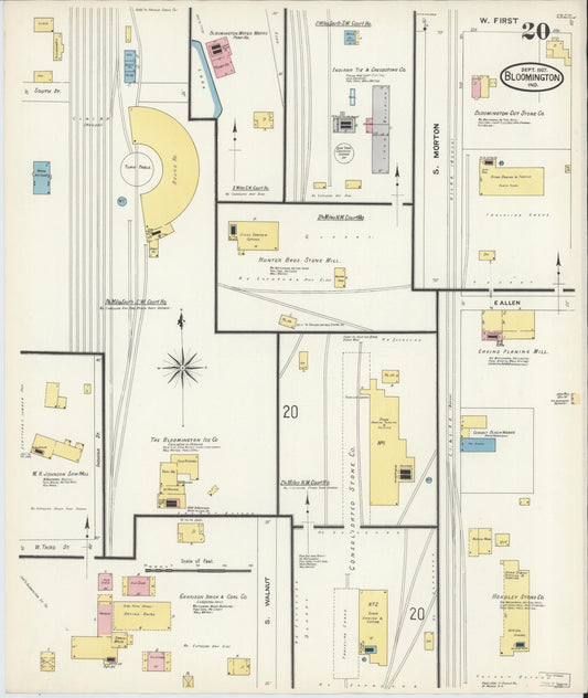 Sanborn Fire Insurance Map from Bloomington, Monroe County, Indiana (1907), Sheet #0020 - Historic Sanborn Fire Insurance Map Print, vintage old map wall art, antique decor, genealogy gift, Indiana Indiana map