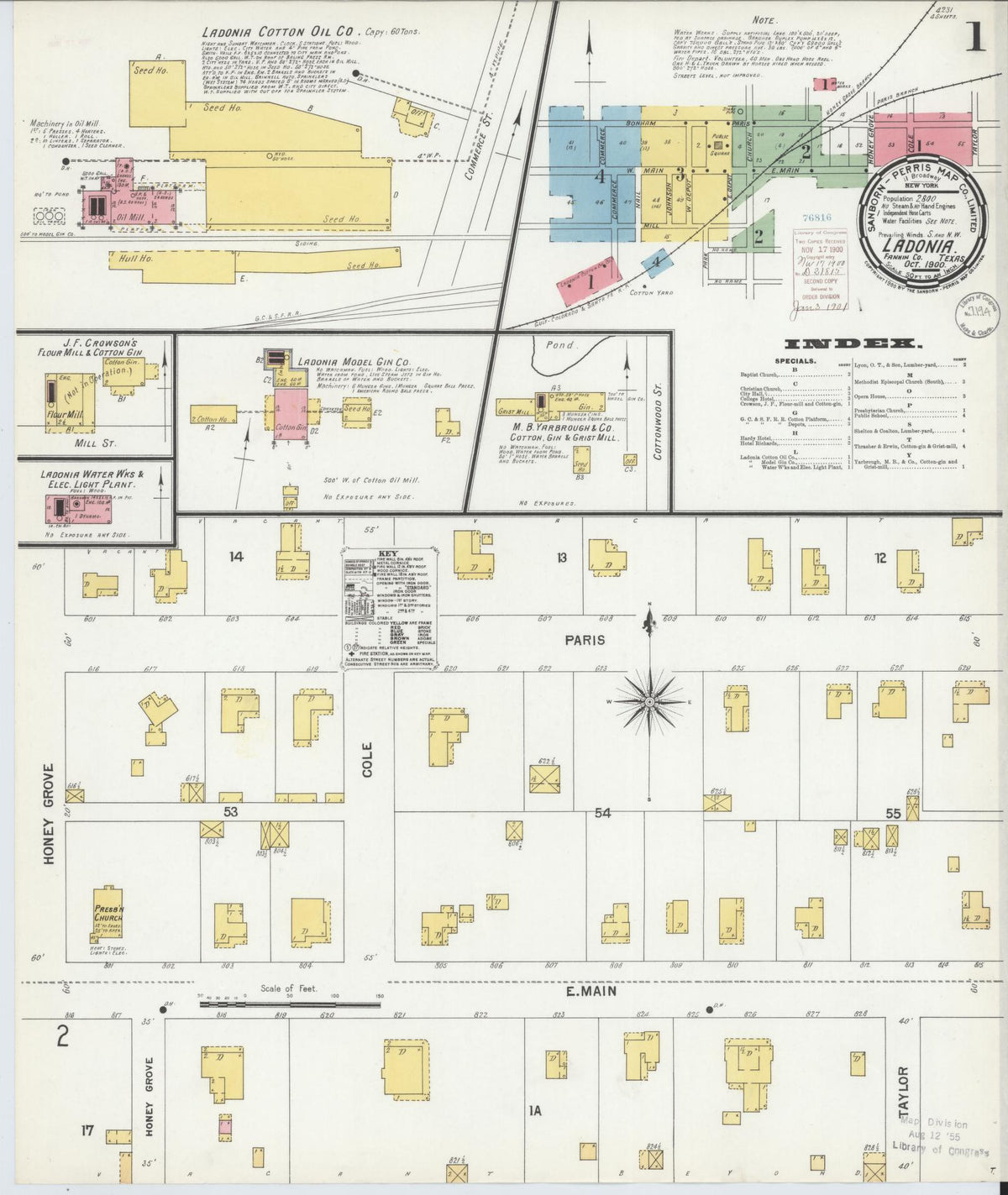 Sanborn Fire Insurance Map from Ladonia, Fannin County, Texas (1900), Sheet #0001 - Historic Sanborn Fire Insurance Map Print, vintage old map wall art, antique decor, genealogy gift, Texas Texas map