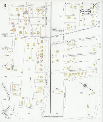 Sanborn Fire Insurance Map from Burlington, Alamance County, North Carolina (1929), Sheet #0008 - Complete Map Set gallery image, historic Sanborn map, vintage wall art, North Carolina North Carolina