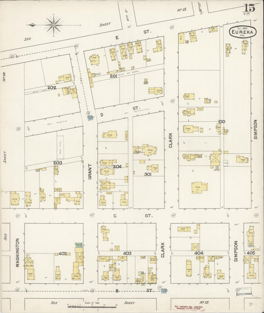 Sanborn Fire Insurance Map from Eureka, Humboldt County, California (1889), Sheet #0015 - Historic Sanborn Fire Insurance Map Print, vintage old map wall art, antique decor, genealogy gift, California California map