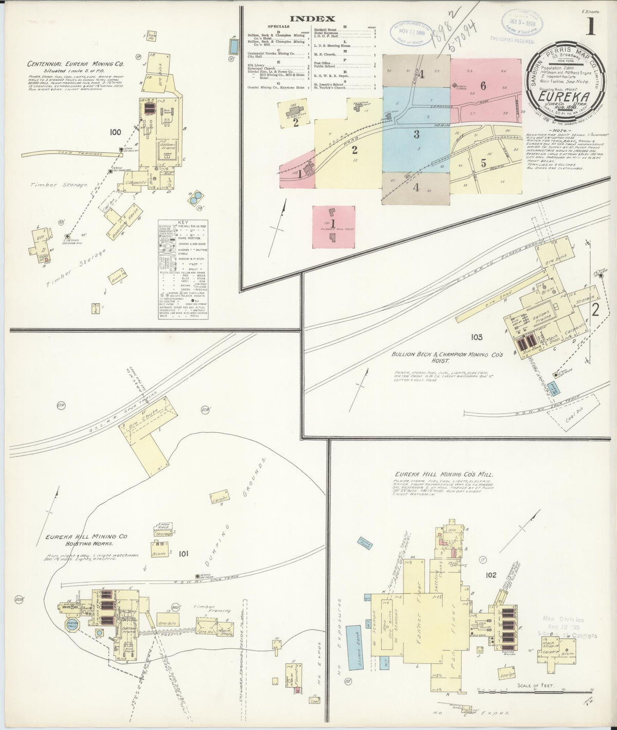 Sanborn Fire Insurance Map from Eureka, Juab County, Utah (1898), Sheet #0001 - Complete Map Set gallery image, historic Sanborn map, vintage wall art, Utah Utah