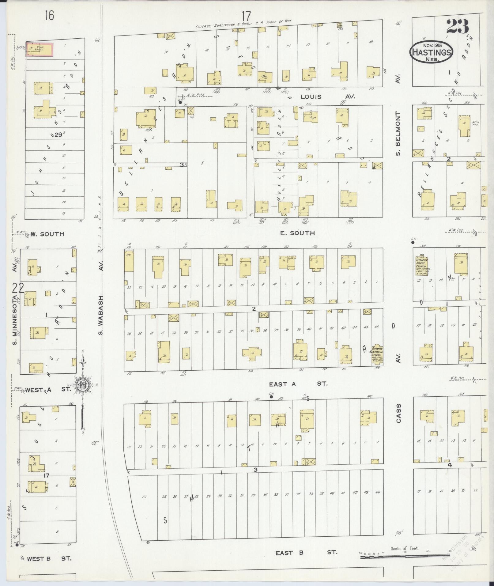 Sanborn Fire Insurance Map from Hastings, Adams County, Nebraska (1915), Sheet #0023 - Historic Sanborn Fire Insurance Map Print, vintage old map wall art, antique decor, genealogy gift, Nebraska Nebraska map