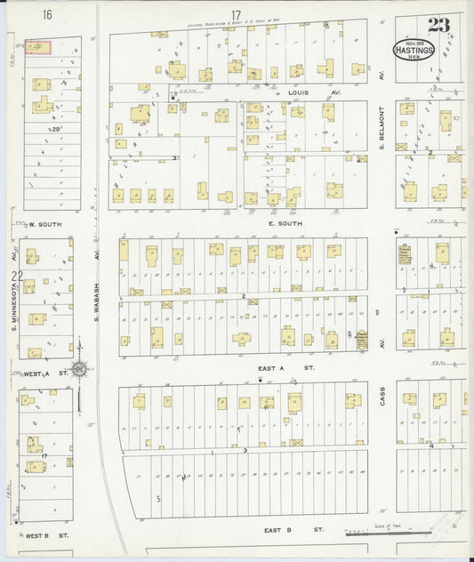Sanborn Fire Insurance Map from Hastings, Adams County, Nebraska (1915), Sheet #0023 - Historic Sanborn Fire Insurance Map Print, vintage old map wall art, antique decor, genealogy gift, Nebraska Nebraska map